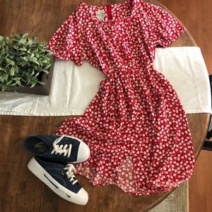 90s Dress Red Floral Print TR Bentley skater
